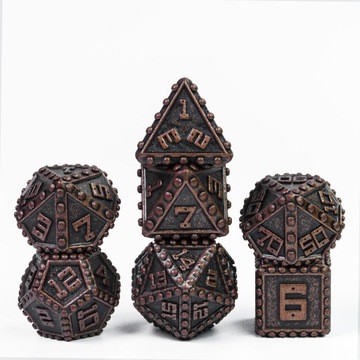KOSTKI RPG NITOWANA MIEDŹ ZESTAW 7 METALOWYCH KOŚCI