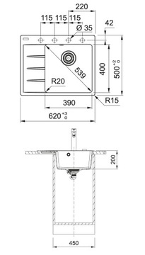 РАКОВИНА. FRANKE CENTRO CNG 611-62 TL K.GRAY