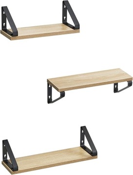 3x PÓŁKA WISZĄCA LOFT NA KSIĄŻKI DREWNIANA 3 SZTUKI SOLIDNA ŚCIENNA BRĄZOWA