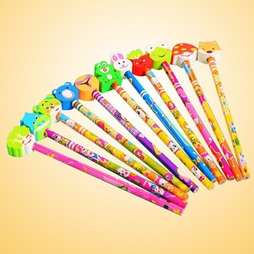 КАРАНДАШ С ЛАСТИКОМ ДЛЯ ДЕТСКОГО НАБОР ЦВЕТНЫХ ШКОЛЬНЫХ КАРАНДАШЕЙ | 24 шт.