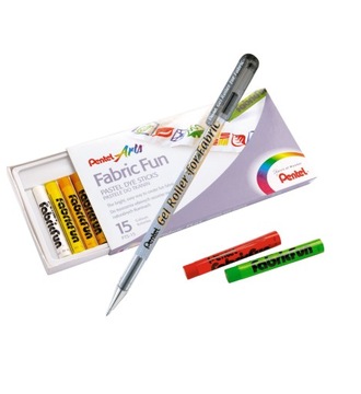 Pastele + długopis do tkanin kredki PENTEL 15 kol