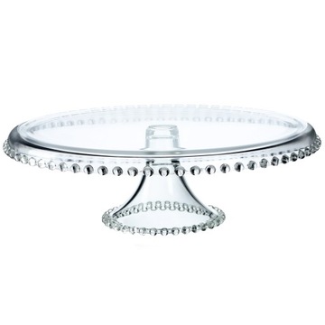 СТЕКЛЯННАЯ ТАРЕЛКА ДЛЯ ТОРТА ФРУКТОВЫЙ ТОРТ 32см КРУГЛАЯ НА ДЕКОРАТИВНОЙ НОЖКЕ