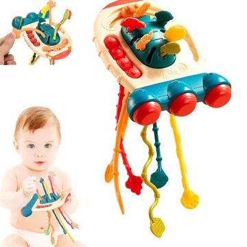MONTESSORI BABY SENSORYCZNY Gryzak ZABAWKA DO ciągnięcia STRINGA AKTYWNOŚĆ PREZENTY DLA MAŁYCH DZIECI