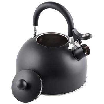 ЧЕРНЫЙ стальной чайник со свистком для закипания воды для плиты объемом 2,4 л.