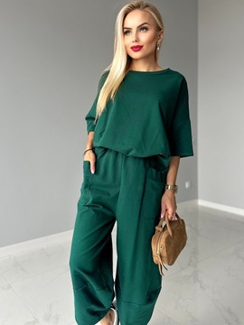 KOMPLET BAWEŁNIANY DAMSKI DRES spodnie + bluza oversize modny stylowy PI99