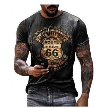 T-SHIRT MĘSKI KOSZULKA 3D MOTOCYKLOWA ROUTE 66