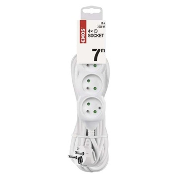 УДЛИНИТЕЛЬ 7м 4 РОЗЕТКИ БЕЛЫЙ ПВХ 1мм2 EMOS P0417