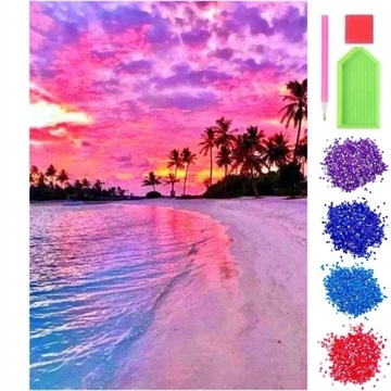 HAFT DIAMENTOWY MOZAIKA DIAMENTOWA 5D PLAŻA PALMY