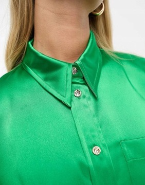 River Island NH2 zdz zielona satynowa koszula z dłuższym tyłem kieszeń L