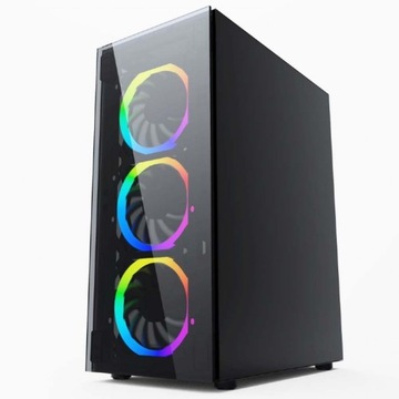 GAMINGOWA Czarna Obudowa Szkło Midi Tower 4 wentylatory RGB USB 3.0 ATX