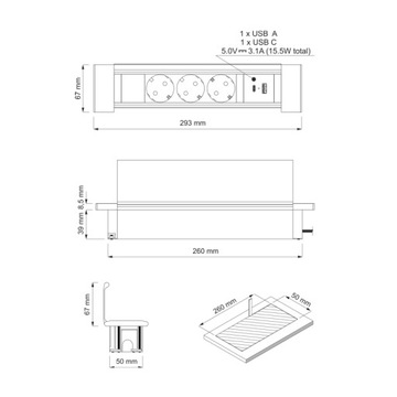 Выдвижная настольная розетка с открывающимся удлинителем USB