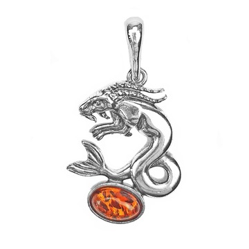 SREBRNY KOZIOROŻEC wisiorek znak zodiaku SREBRO 925 z BURSZTYNEM łańcuszek
