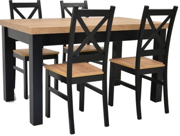 SKANDYNAWSKI zestaw SALON 4 DREWNIANE krzesła STÓŁ