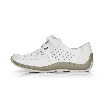 RIEKER buty, półbuty białe skórzane damskie L1716