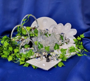 БЕЛАЯ ЯИЧНАЯ ТАРЕЛКА С СЕРЕБРЯНЫМ КРОЛИКОМ