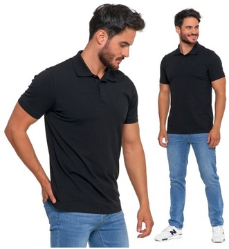 Koszulka Polo Męska Elegancka Czarna Gładka Bawełna Premium MORAJ XL