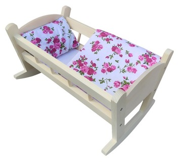 БОЛЬШАЯ ДЕРЕВЯННАЯ КОЛЯЛКА для кукол с хлопковой подстилкой - ЗАЙЧИК