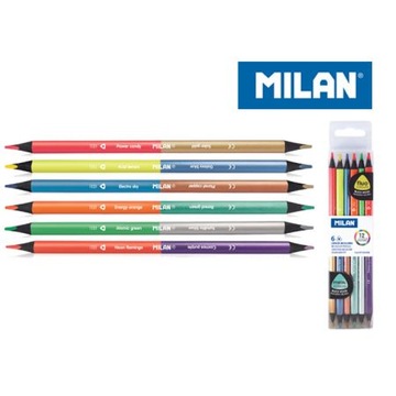 KREDKI MILAN OŁÓWKOWE 12 KOL FLUO METAL DWUSTRONNE
