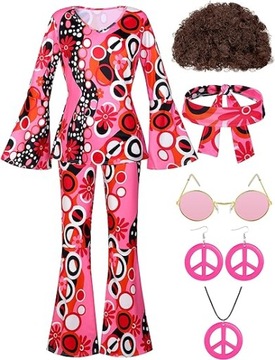 Kostium HIPPIE HIPISOWSKI ZESTAW SPODNIE + BLUZKA+ PERUKA ROZ.L BOHO LATA