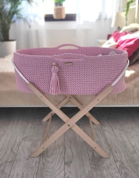 Kosz Mojżesza BOHO Handmade ze stojakiem różowy