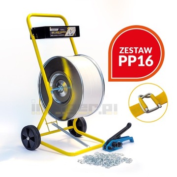 16mm ZESTAW do palet pakowania spinania: taśma PP / H21 / odwijacz / spinki