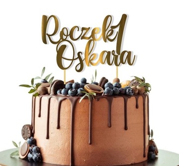 Topper na tort 1 urodziny ROCZEK złoty IMIĘ