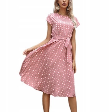 ELEGANCKA SUKIENKA W GROSZKI MIDI GROCHY S-XXL
