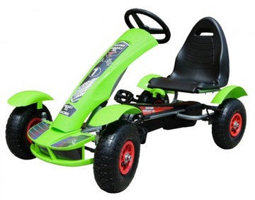 Gokart na pedały Racing XL dla dzieci 3+ Zielony + Pompowane koła + Regulac