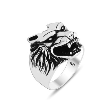 Fierce 925K Wolf Head Silver Men's Ring, Handcrafted Biker Jewelry
