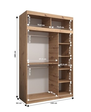 Шкаф-купе VERONA 2 150 с высотой выдвижения 240