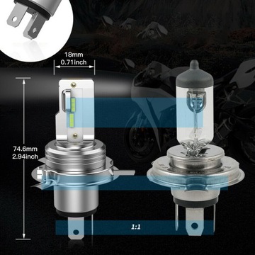 СВЕТОДИОДНАЯ ЛАМПА H4 12В 6500К МОТОЦИКЛОВАЯ ЛАМПОЧКА 18ВТ