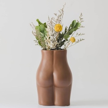 Wazon na kwiaty w kształcie kobiecego ciała Ceramiczny 23cm Rzeźba Brązowy