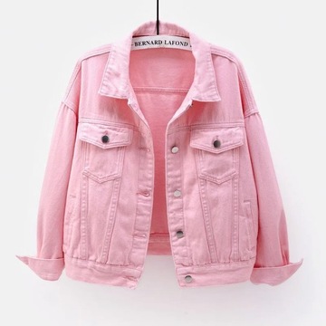 Women's Denim Jacket Spring Autumn Short Coat Pink