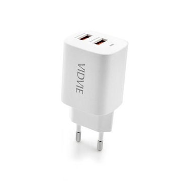 Ładowarka sieciowa VIDVIE PLE250C 2.4A 2xUSB + Kabel Type-C (Biała)