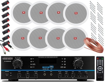 GŁOŚNIKI SUFITOWE JBL WZMACNIACZ AMPLITUNER BLUETOOTH USB RADIO PILOT