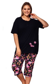 Женский пижамный комплект с короткими рукавами и брюками 3/4.