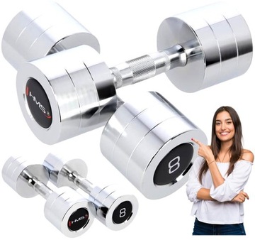 ZESTAW HANTLI HANTELKI CHROMOWANE HMS 2 x 8 KG Ćwiczenia w Zaciszu Domu