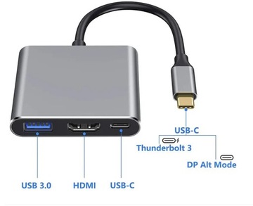 АДАПТЕР АДАПТЕР ДОК-СТАНЦИЯ ХАБ 3 В 1 USB-C HDMI 4K