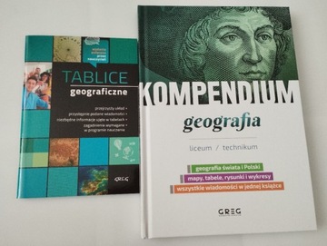 Zestaw GEOGRAFIA x2 Tablice + Kompendium GREG Mapy Egzamin Liceum Technikum