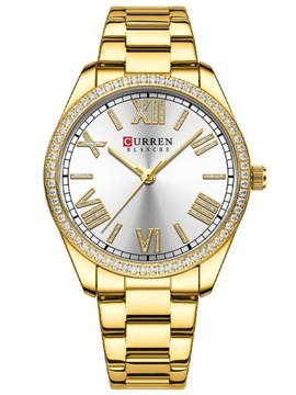 ZEGAREK DAMSKI CURREN 9088 ZŁOTY cyrkonie bransoletka + PUDEŁKO