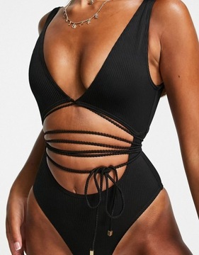 SOUTH BEACH CZARNE MONOKINI PRĄŻKI CUT OUT (36)