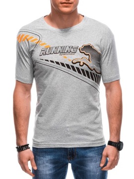 T-shirt męski nadruk 1800S szary/pomarańczowy L