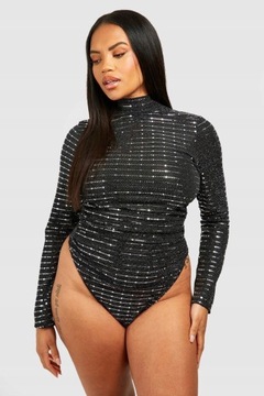 Boohoo xoh rękaw body czarne połysk cekiny długi stringi 48 NG2