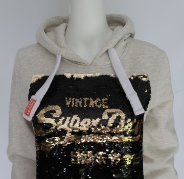 SUPERDRY 40 L KREM SZARA BLUZA SPORTOWA CEKINY