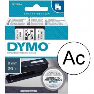 TAŚMA 9MM 7M BIAŁA CZARNY DRUK S0720680 DYMO