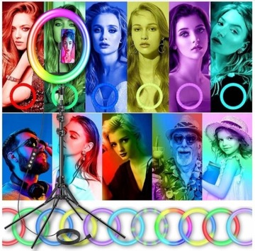 БОЛЬШАЯ RGB СВЕТОДИОДНАЯ КОЛЬЦЕВАЯ ЛАМПА С ПОДСТАВКОЙ 220см ДЛЯ МАКИЯЖА ДЛЯ СЕЛФИ Премиум