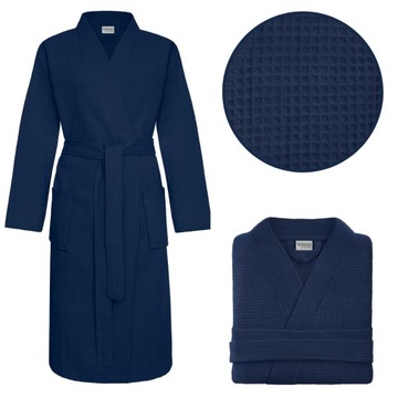 SZLAFROK GOFER KIMONO WAFEL BAWEŁNIANY HOTELOWY UNISEKS GRANATOWY XXL