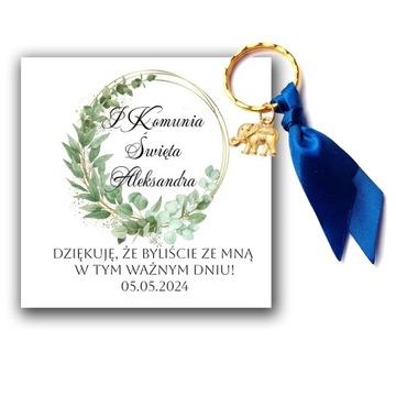 PODZIĘKOWANIE DLA GOŚCI UPOMINEK BRELOCZEK SŁONIK KOMUNIA PAMIĄTKA