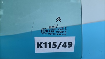 CITROEN XSARA PICASSO 2005 ROK SKLO (OKNO) DVEŘE PRAVÝ ZADNÍ 43R-000015 K115/49