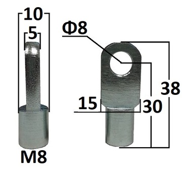 Przegub oczkowy fi 8mm gwint M8 dł. 30mm gr. 5mm
